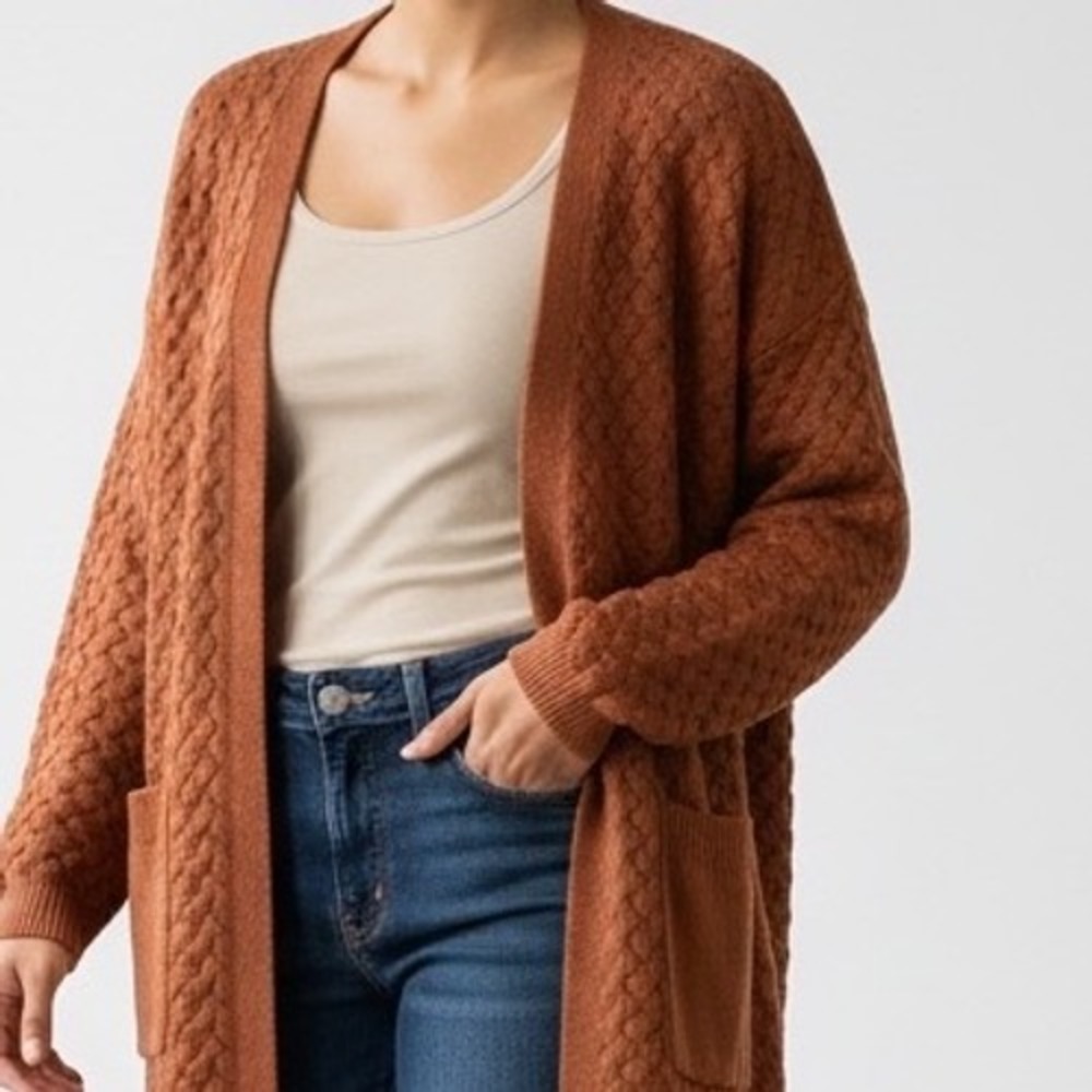 Dokotoo Womens Rust Orange Waffle Knit chunky earthy Cardigan Sweater 2XL NWT